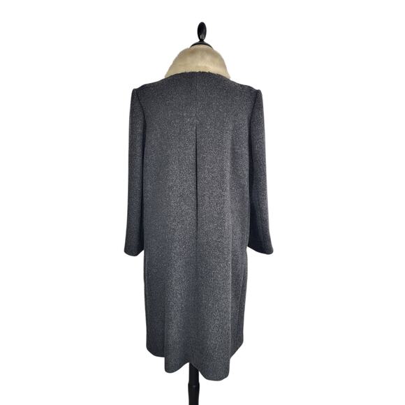 VTG Wool Dress Coat Large Gray Fur Trim Old Hollywood Mob Wife PennyLane Luxury - Picture 5 of 15